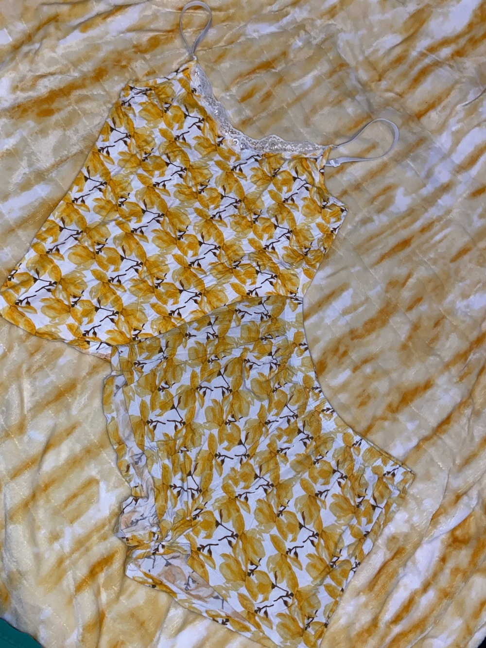 Daisy Fuentes Yellow Floral Lace-Trim Cami & Shorts Set